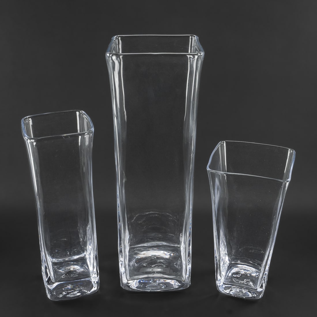 3 Simon Pearce Square Crystal Vases - 2