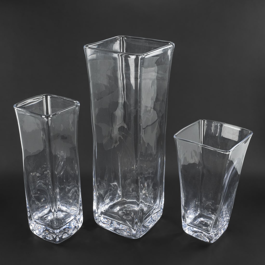 3 Simon Pearce Square Crystal Vases - 3