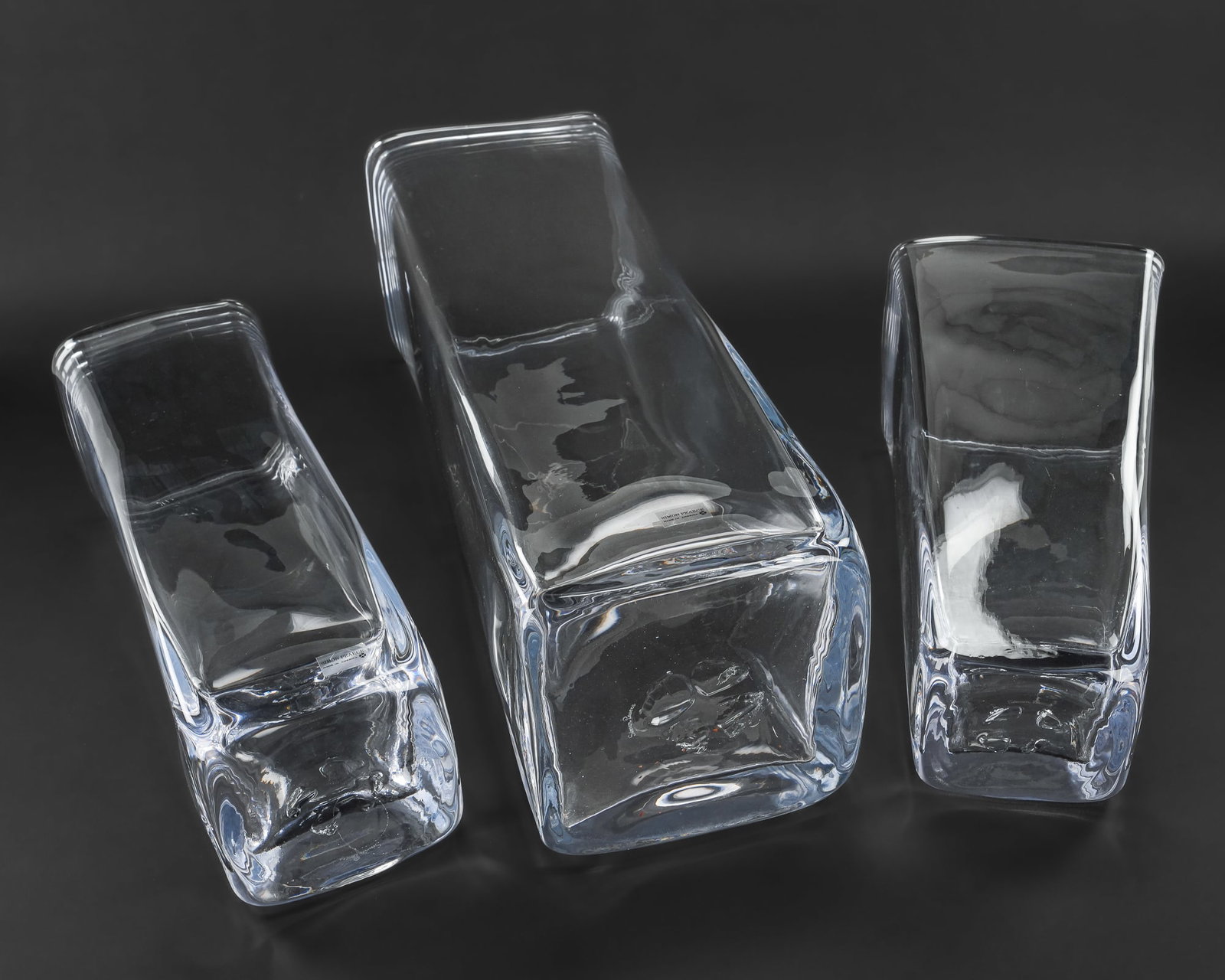 3 Simon Pearce Square Crystal Vases - 4