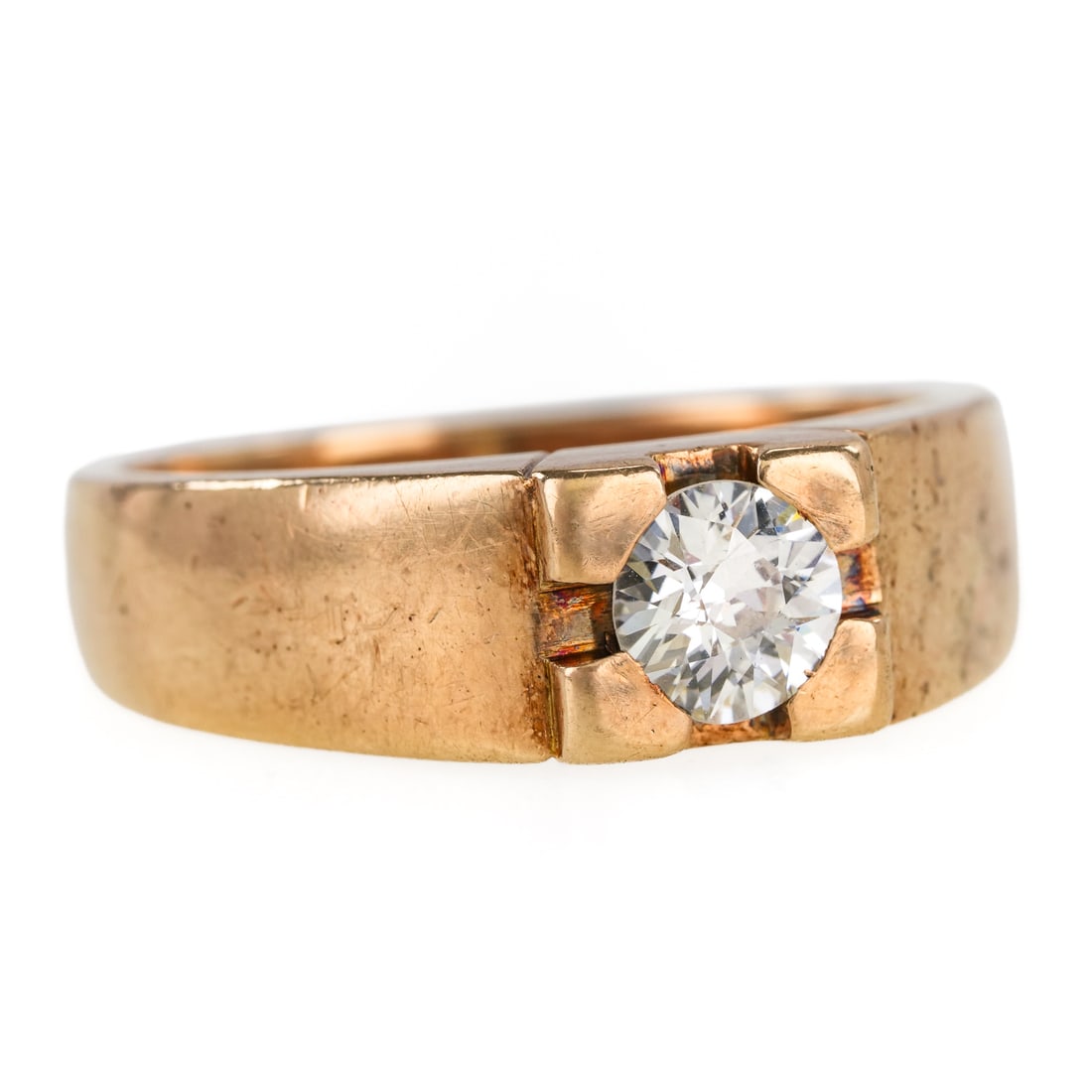 Men's 3/4 Carat Diamond Ring: 14k Yellow gold men's ring with a solitaire brilliant round cut 3/4 ct diamond. Ring size 11.