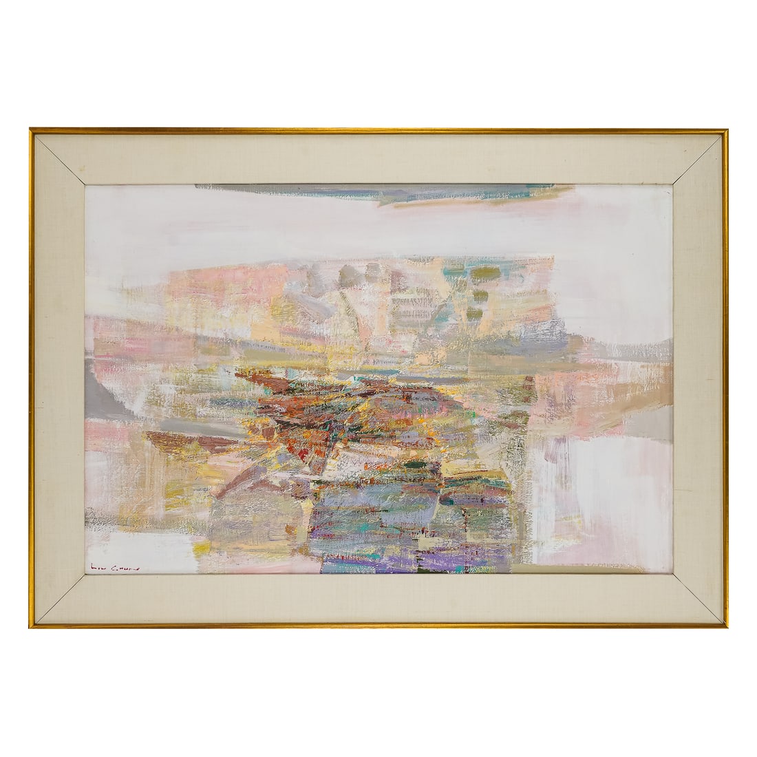 Lau Chun (CH 1942-) Abstract Composition: Lau Chun (Chinese 1942-) Abstract Composition oil on canvas 24 x 36" signed lower left 30 x 42" as framed - Chun is an artist with a unique, modern-Impressionist style. A resident of Hawaii since