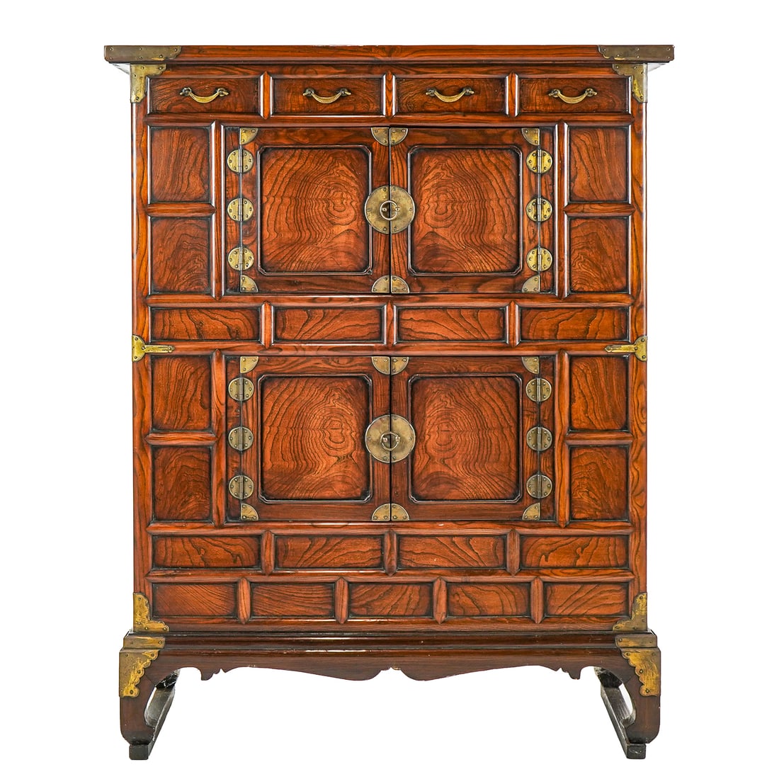 Chinese Contemporary Cupboard: Chinese contemporary Chestnut and softwood cupboard- four drawers over two sets of doors 51 x 40.5 x 19" minor wear, overall good condition.