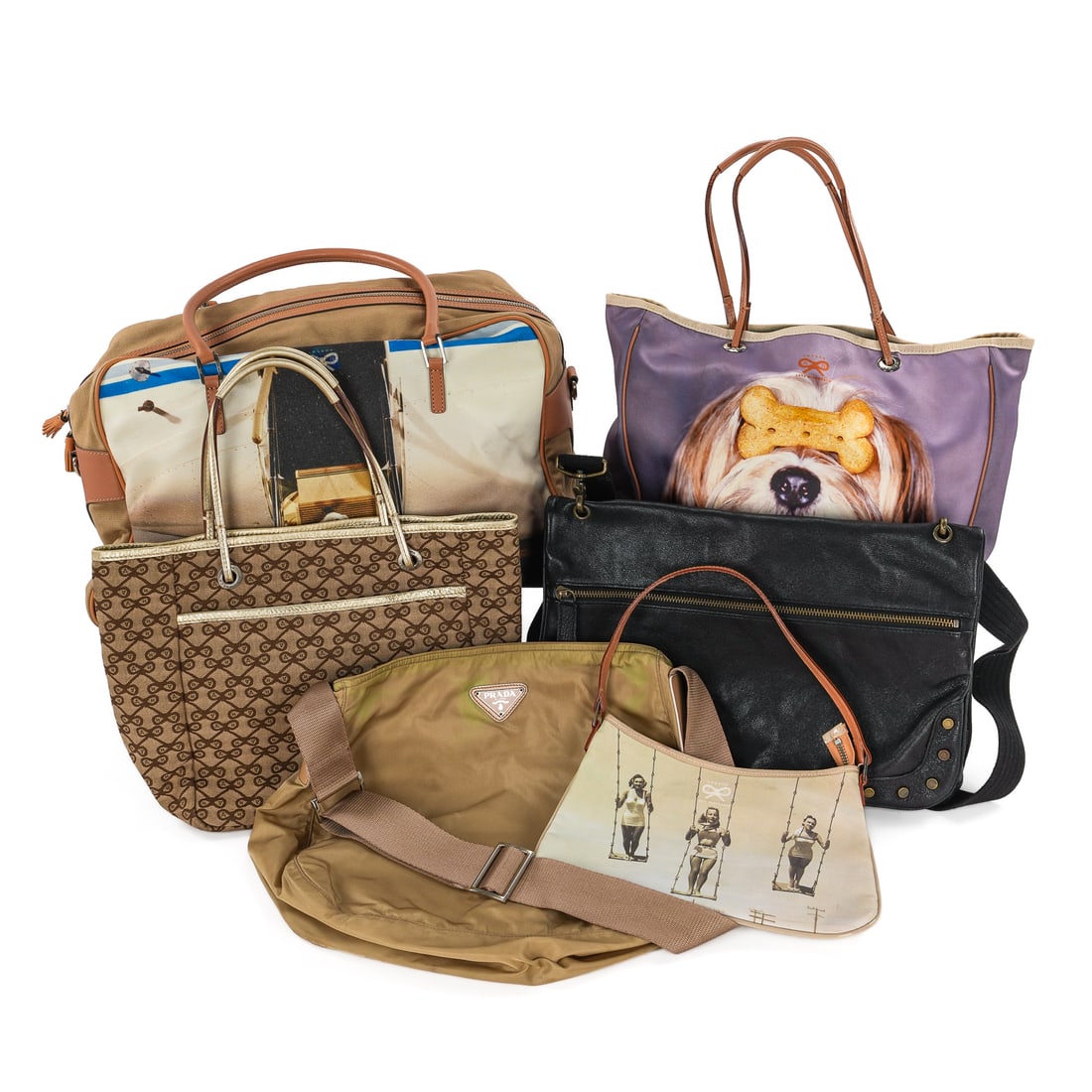 6 Vintage Handbags Anya Hindmarch: A group of 6 vintage handbags including 4 Anya Hindmarch, Prada, & HW.
