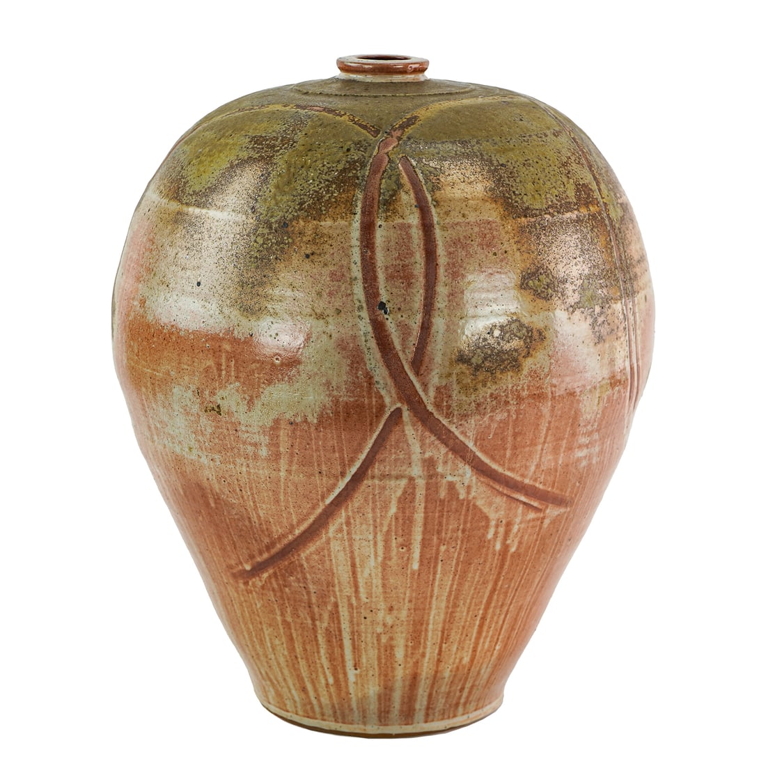 Large Contemporary Art Pottery Ovoid: large Studio pottery ovoid with molten earth tone finish,, 22" high. Signed on base.