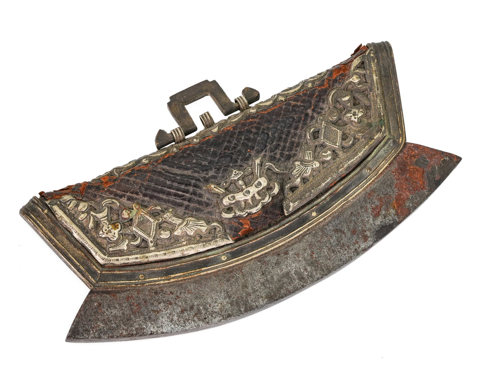 Antique Tibetan Silver Flint Purse: Antique Tibetan silver flint purse fire starter, with steel striker, ornate silver decoration, 6" x 3"