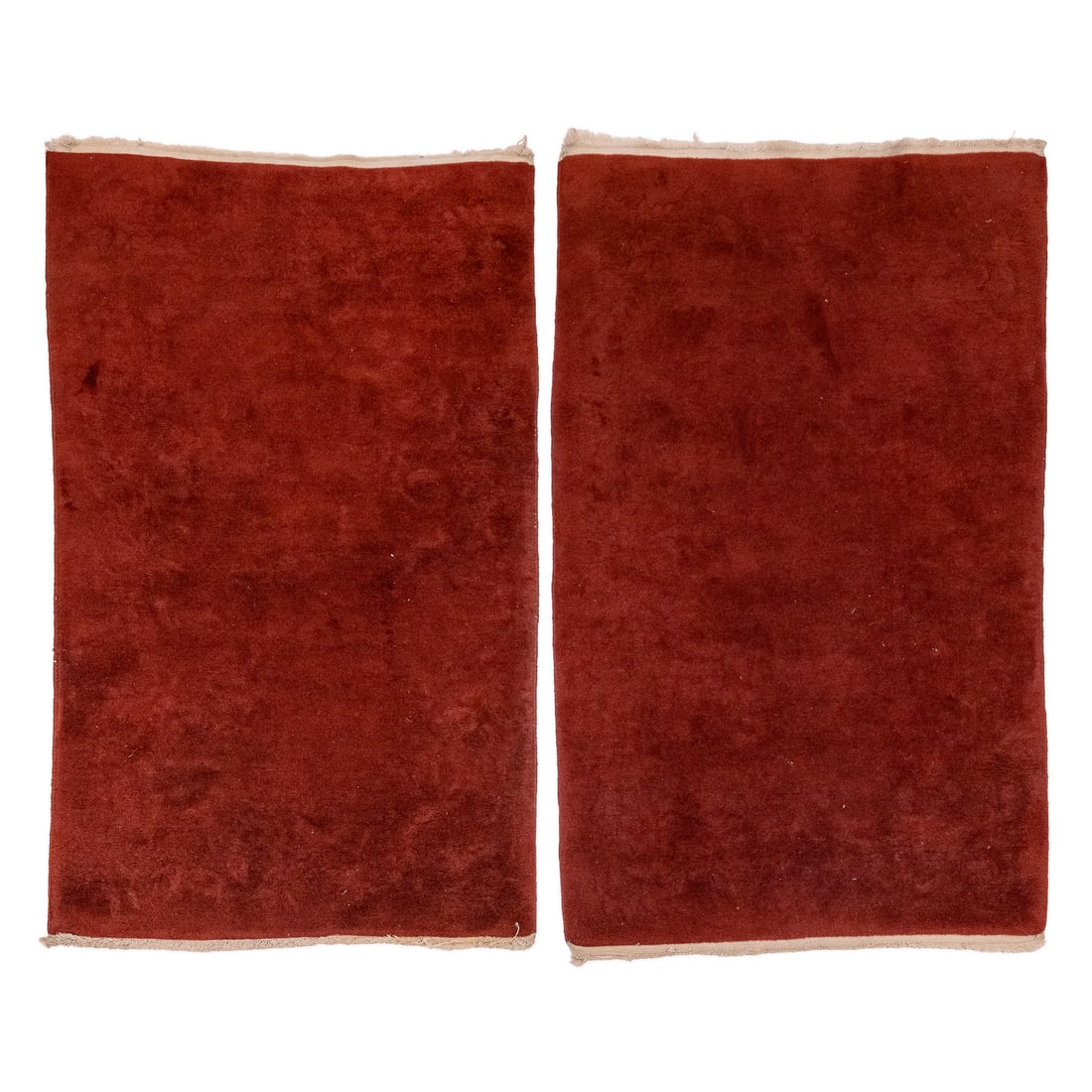 Mid 20th c Chinese Area Rugs: Pair of Mid 20th c Chinese solid color area rugs, imported by Karagheusian, ca 1949 pre- Communist Revolution, both 3' x 5'