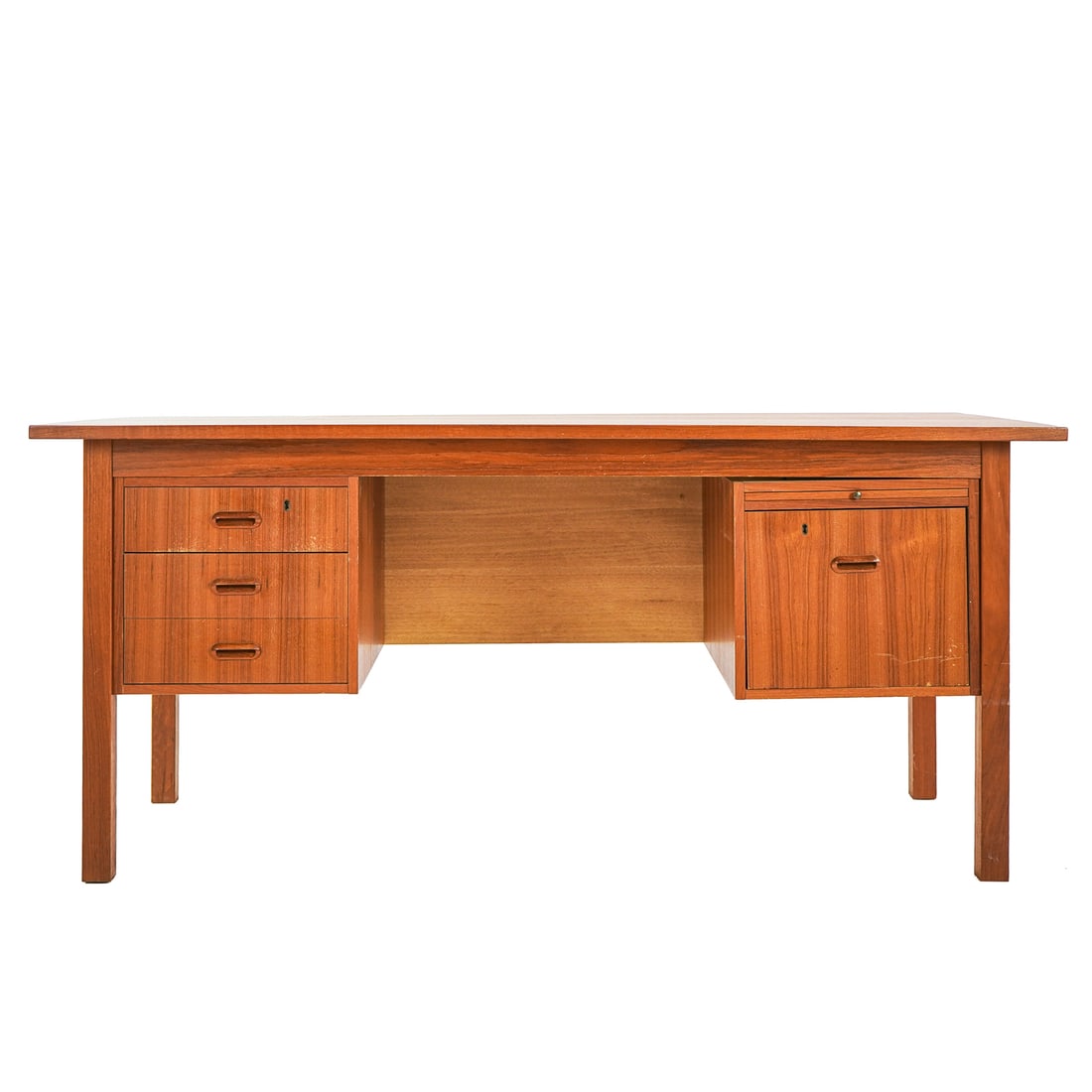 Teak Modern Desk: Teak Modern desk with three drawers- 29 x 65 x 30"