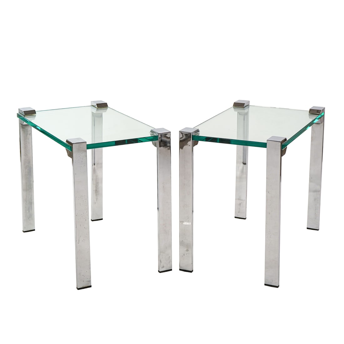 Pair of Post Modern Side tables: Pair of Post Modern side tables with chrome and tempered glass- 21 x 25 x 15"