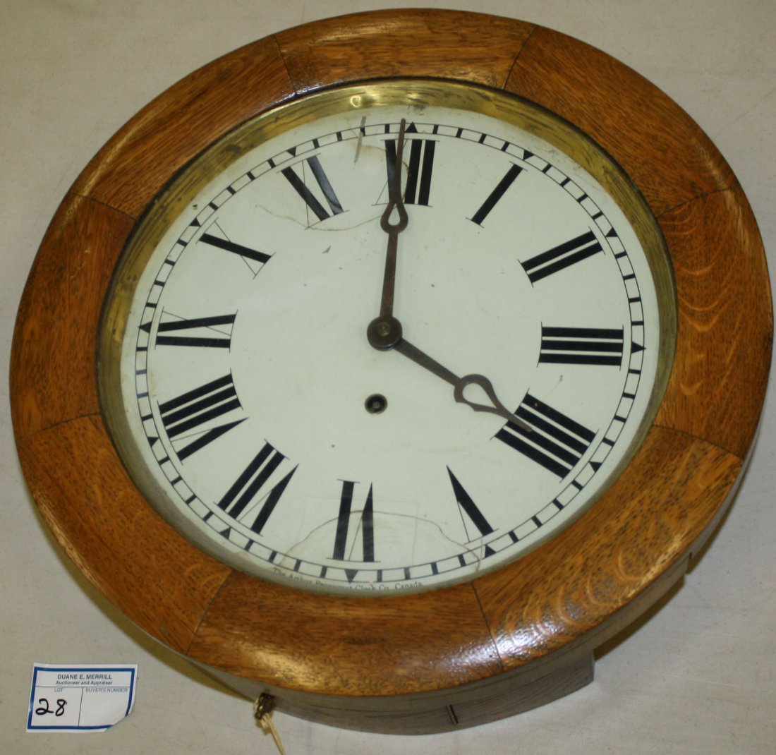 Arthur Pequegnat Clock Co. oak cased gallery wall clock
