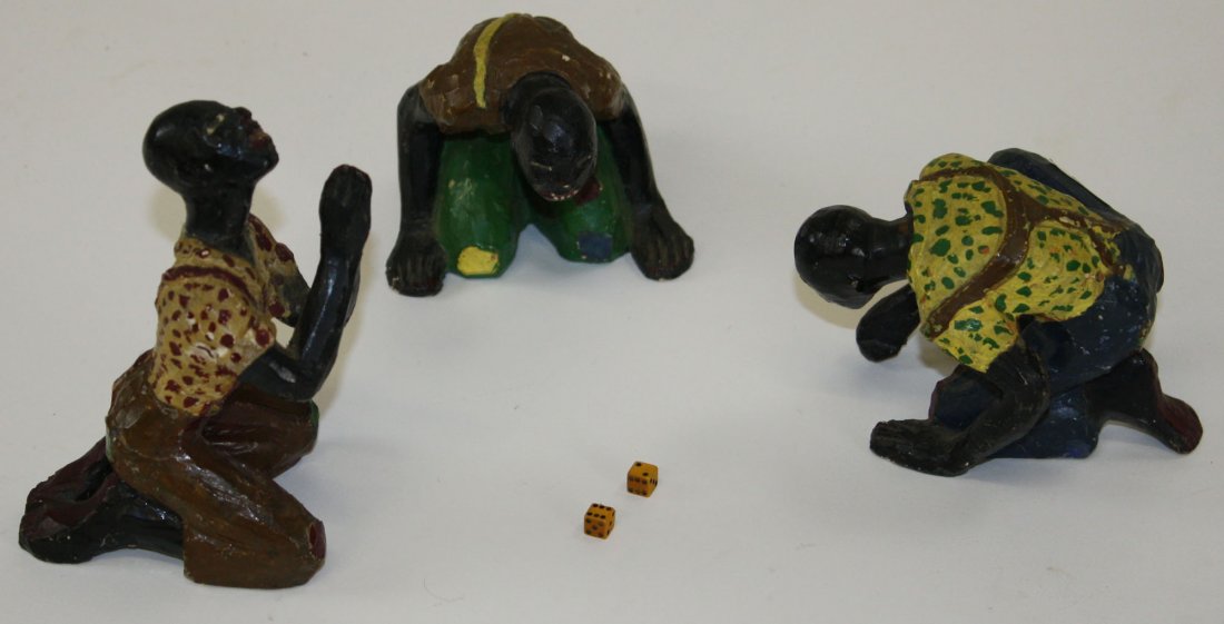 Alvin Meyer set of 3 black figures playing dice ht. 3”: Alvin Meyer set of 3 black figures playing dice ht. 3” to 5”