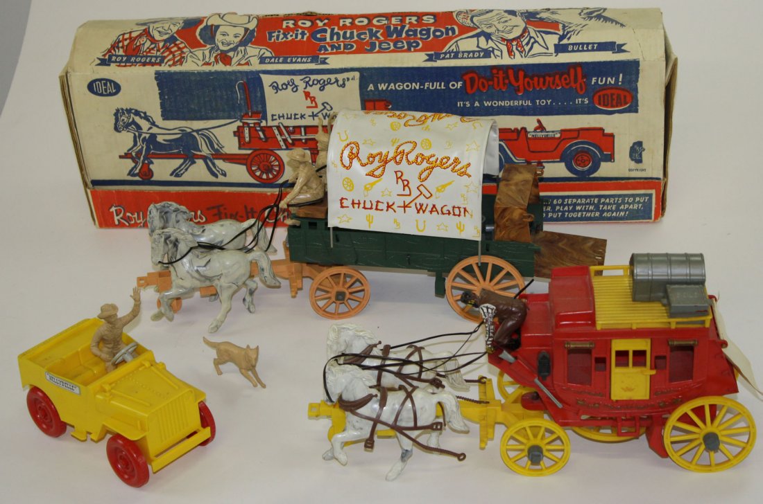 Ideal Roy Rogers Chuck Wagon, Jeep, & Stagecoach w/: Ideal Roy Rogers Chuck Wagon, Jeep, & Stagecoach w/ original Chuck wagon box