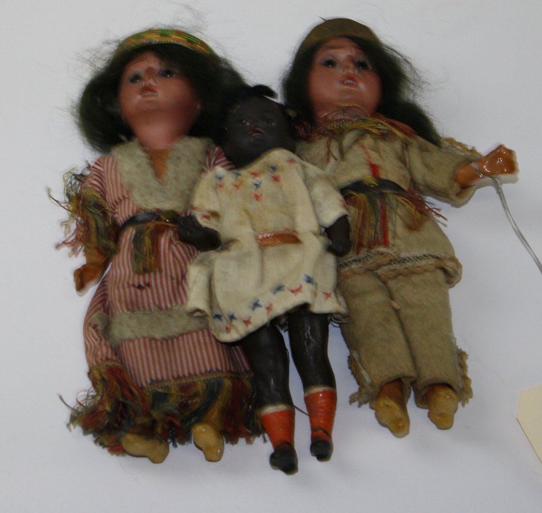 3 colored bisque dolls- 2 AM 8/0 Indians ht 8”, 34.15: 3 colored bisque dolls- 2 AM 8/0 Indians ht 8”, 34.15 black ht 6.5”