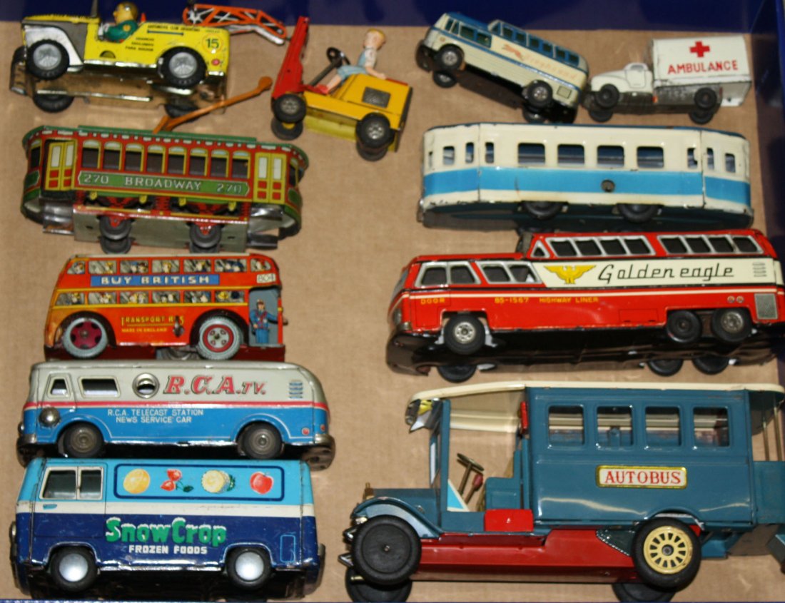 10 tin litho friction buses & trucks: 10 tin litho friction buses & trucks