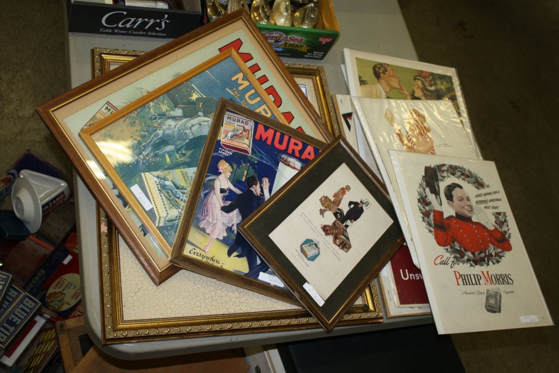 5 framed cigarette/cigar advertisements, 8 unframed ads: 5 framed cigarette/cigar advertisements, 8 unframed ads