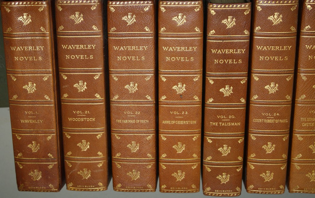 Walter Scott- The Waverly Novels- Autograph edition in: Walter Scott- The Waverly Novels- Autograph edition in 25 volumes with 3/4 gilt calf bindings- excellent condition many photogravures and engravings. Adam and Charles Black Edinburgh