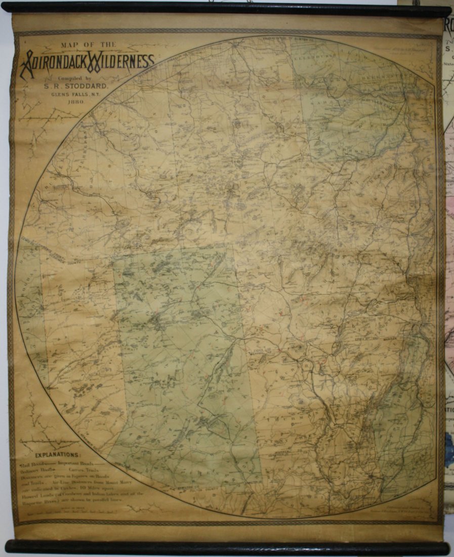 1880 S R Stoddard Map of the Adirondack Wilderness on: 1880 S R Stoddard Map of the Adirondack Wilderness on original rollers engr & printed by Neuman & Dinglinger-NY 34” x 25”