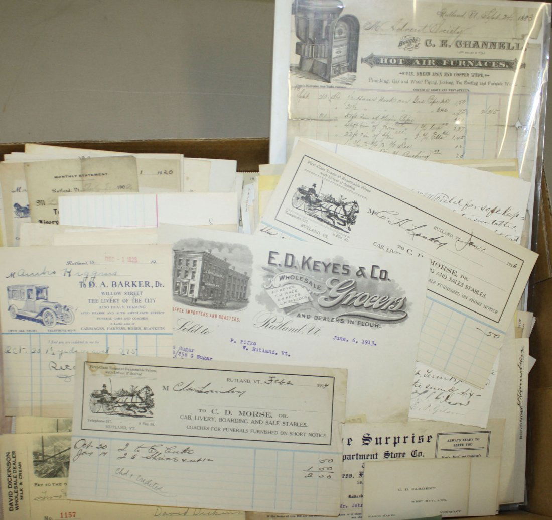 lot of Rutland, VT 19th and early 20th c. Letterhead: lot of Rutland, VT 19th and early 20th c. Letterhead and tradepaper, many with excellent graphics, 100+ pcs