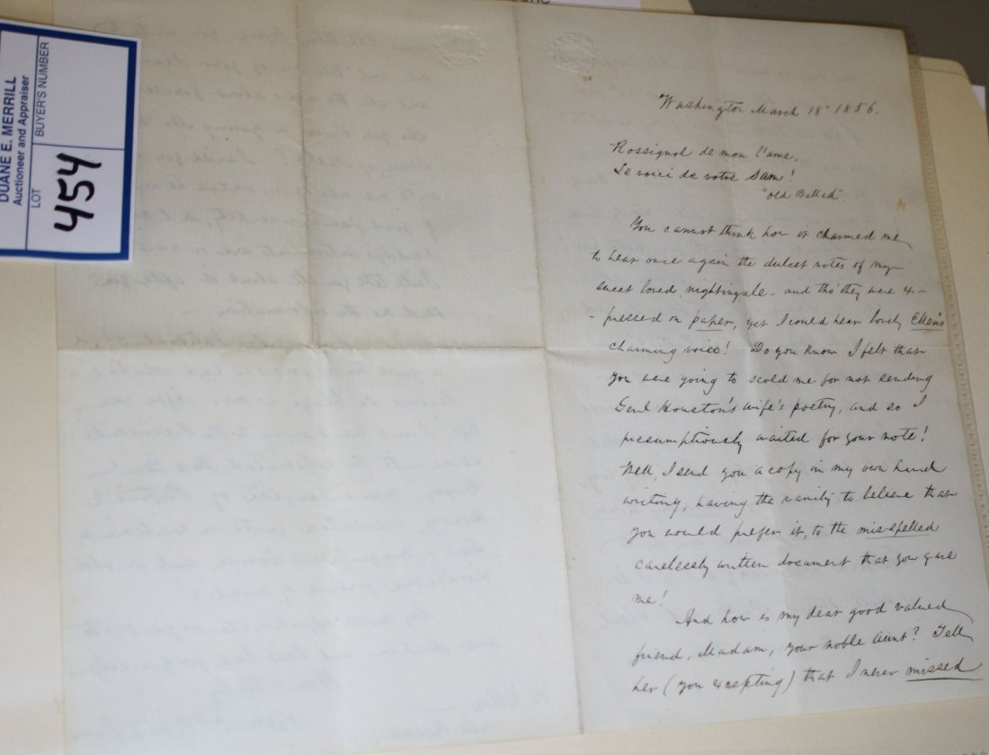 March 1856 handwritten letter to Ellen Keene from Saml: March 1856 handwritten letter to Ellen Keene from Saml C Reid, Keene & Sage family material