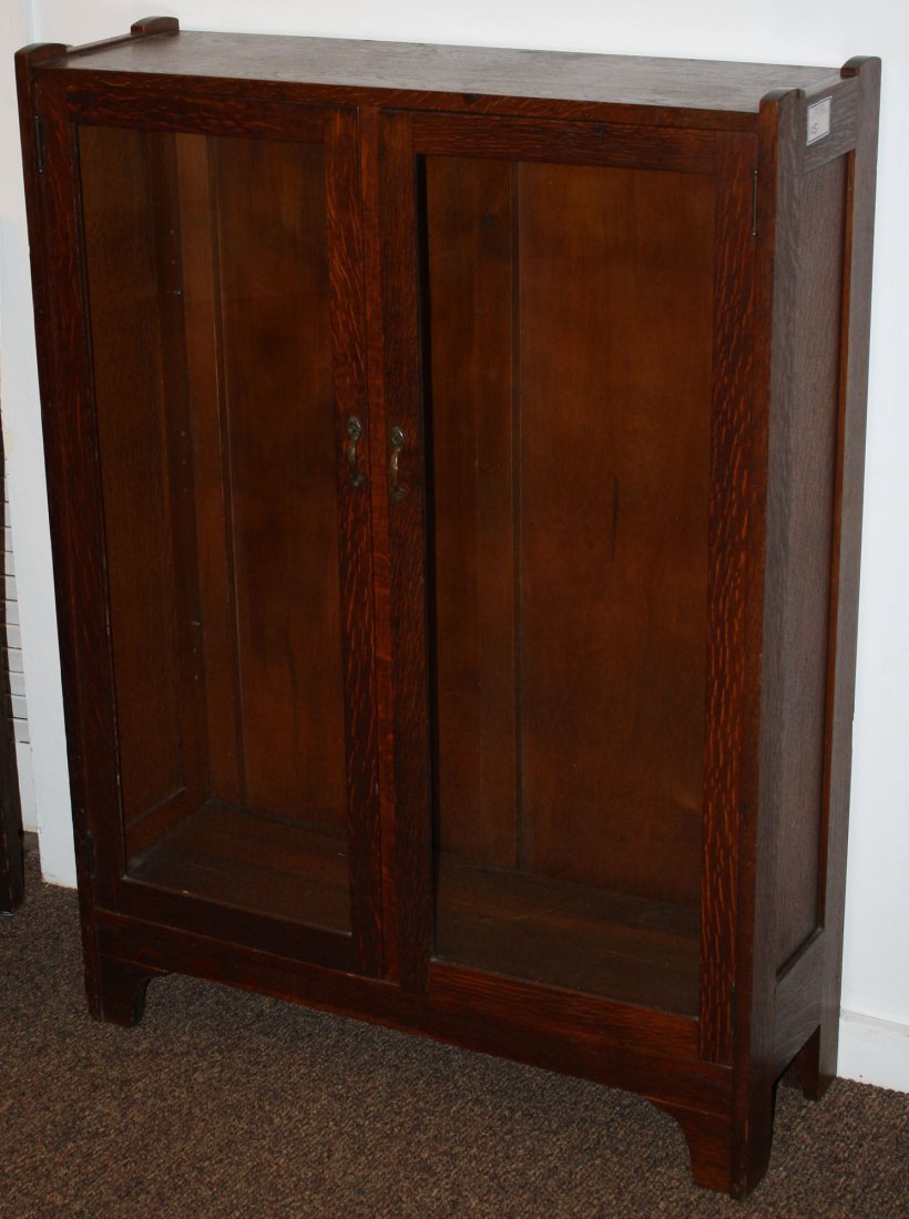 Stickley Brothers oak 2 glass door bookcase. 36" W.: Stickley Brothers oak 2 glass door bookcase. 36" W.