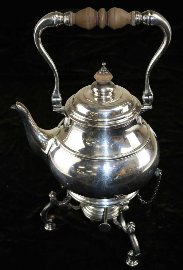 1940 Paul Guille London Georgian style sterling silver: 1940 Paul Guille London Georgian style sterling silver hot water service kettle on stand 15” est 60 troy oz