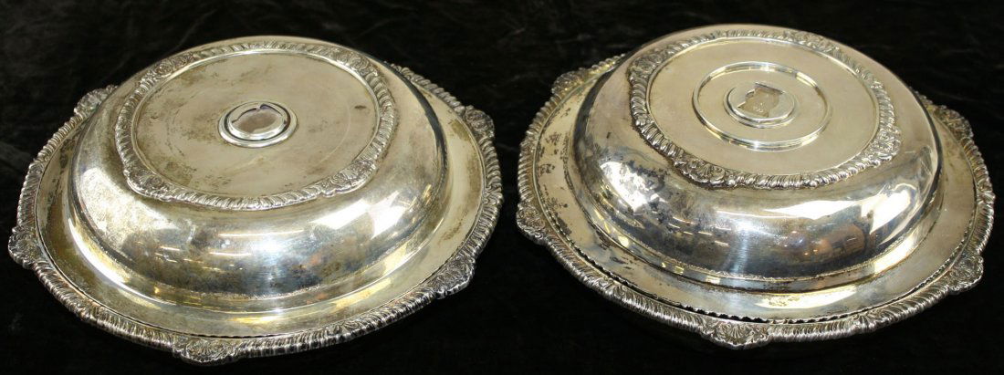 1815-16 Paul Storr London gadrooned rim sterling silver: 1815-16 Paul Storr London gadrooned rim sterling silver cov vegetable dish w/ 1904-05 London sterling base and matching 1904-05 London sterling cov vegetable dish 4” x 11” 94.4 troy oz