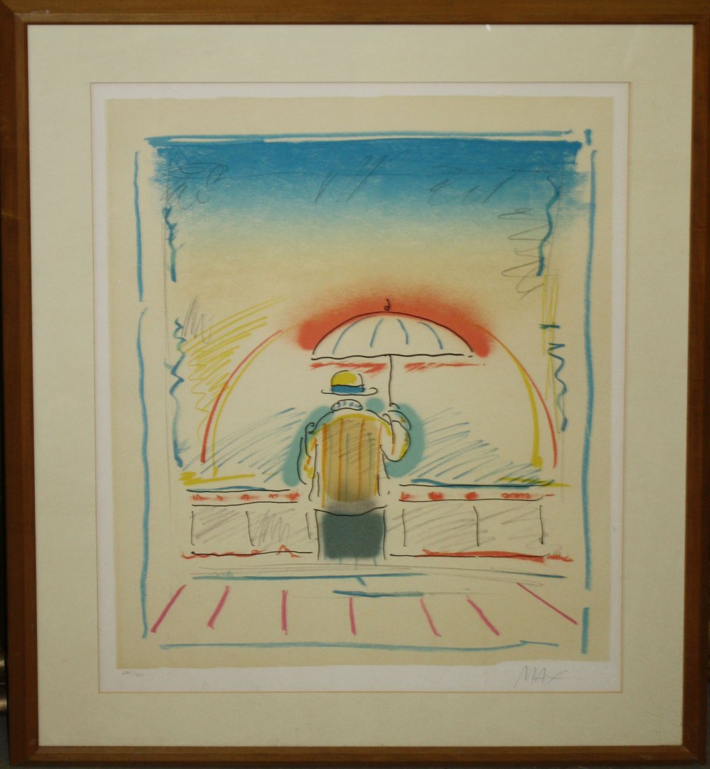 Peter Max (Am 1937-) Man with Umbrella lithograph with: Peter Max (Am 1937-) Man with Umbrella lithograph with graphite embellishments 25 x 20" signed lower right