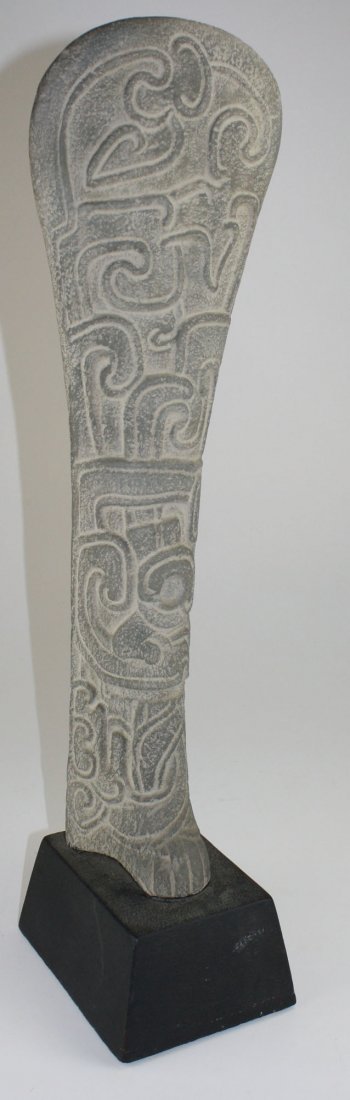 replica stone stela w/ Meso American glyphs copyrighted: replica stone stela w/ Meso American glyphs copyrighted 1962 AMR- ht w/ base 30”