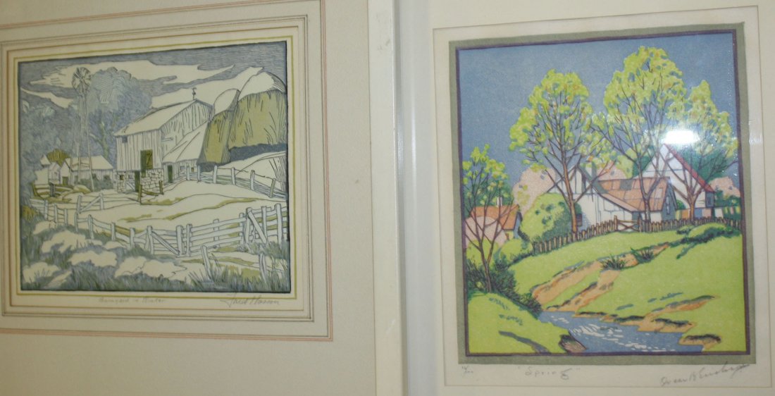 Fred T Larson (Am 1968 -1944) Two signed woodblocks: Fred T Larson (Am 1968 -1944) Two signed woodblocks woodblock in winter
