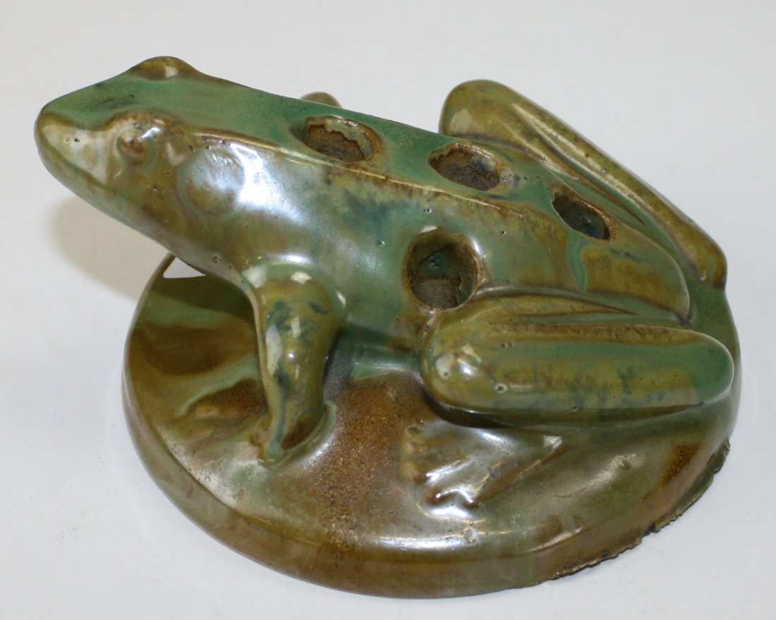 Fulper art pottery figural frog form flower frog: Fulper art pottery figural frog form flower frog