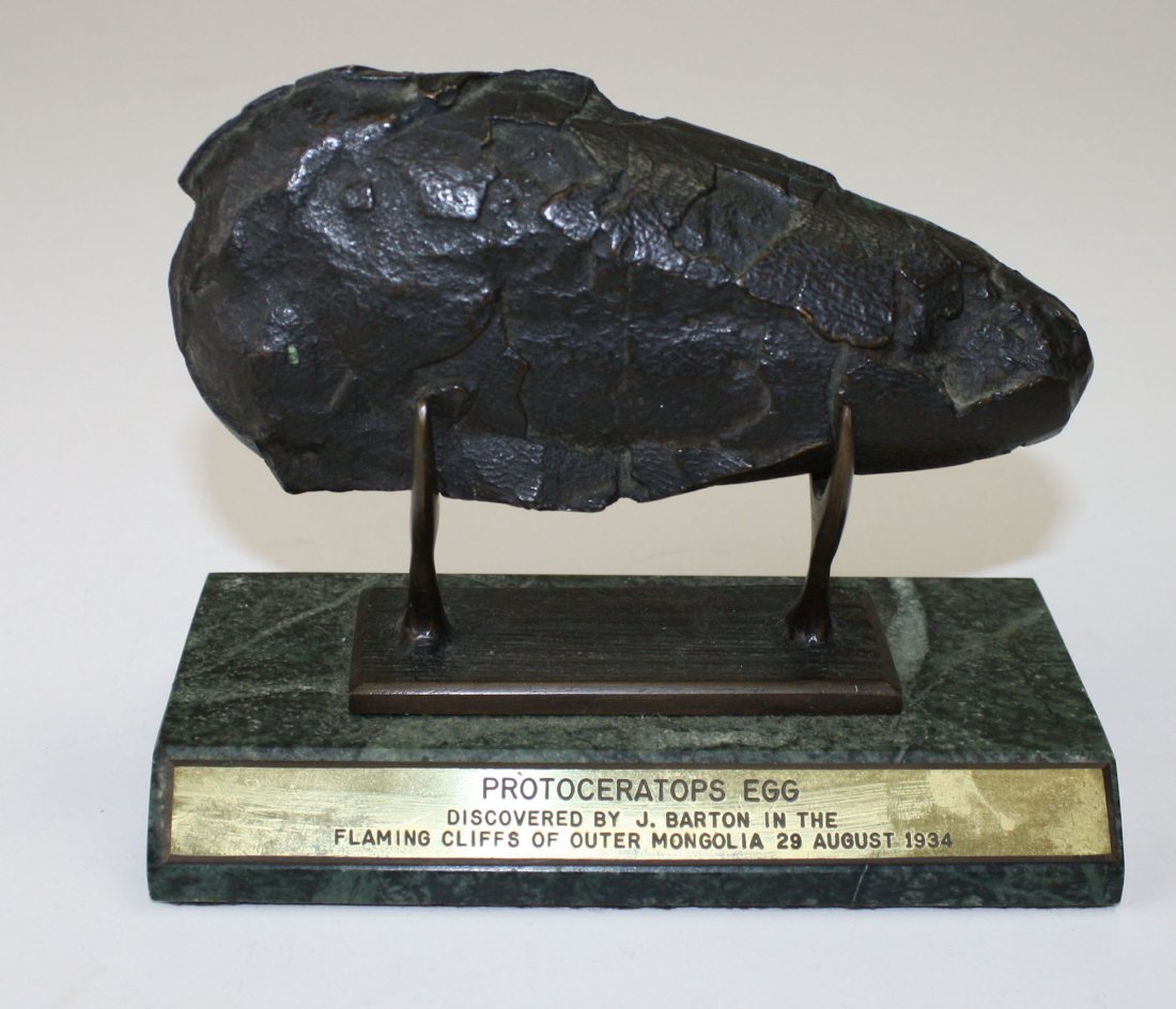 cast bronze protoceratops egg discovered in the Flaming: cast bronze protoceratops egg discovered in the Flaming Cliffs of Outer Mongolia in 1934- length 6”