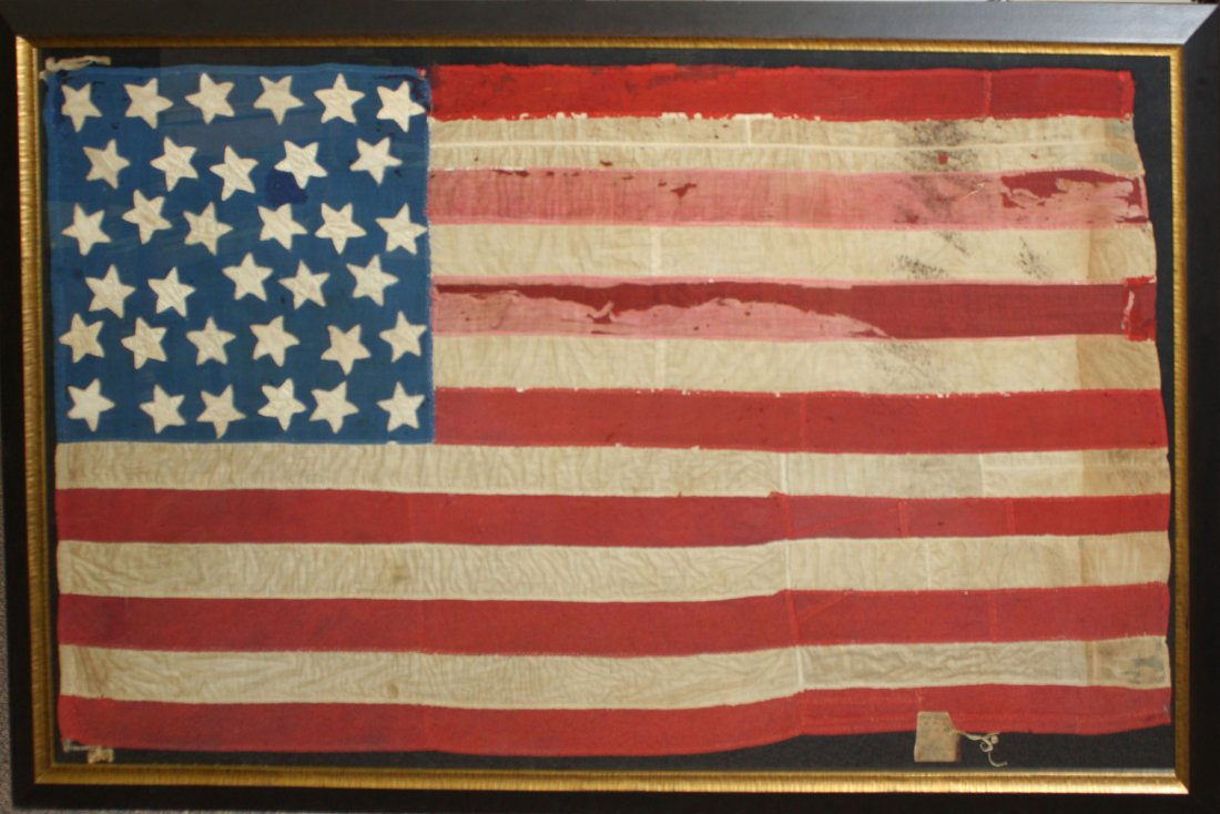 US 34 star mourning flag (1861-1863) with Botsford: US 34 star mourning flag (1861-1863) with Botsford family, Vermont history 35” x 56”