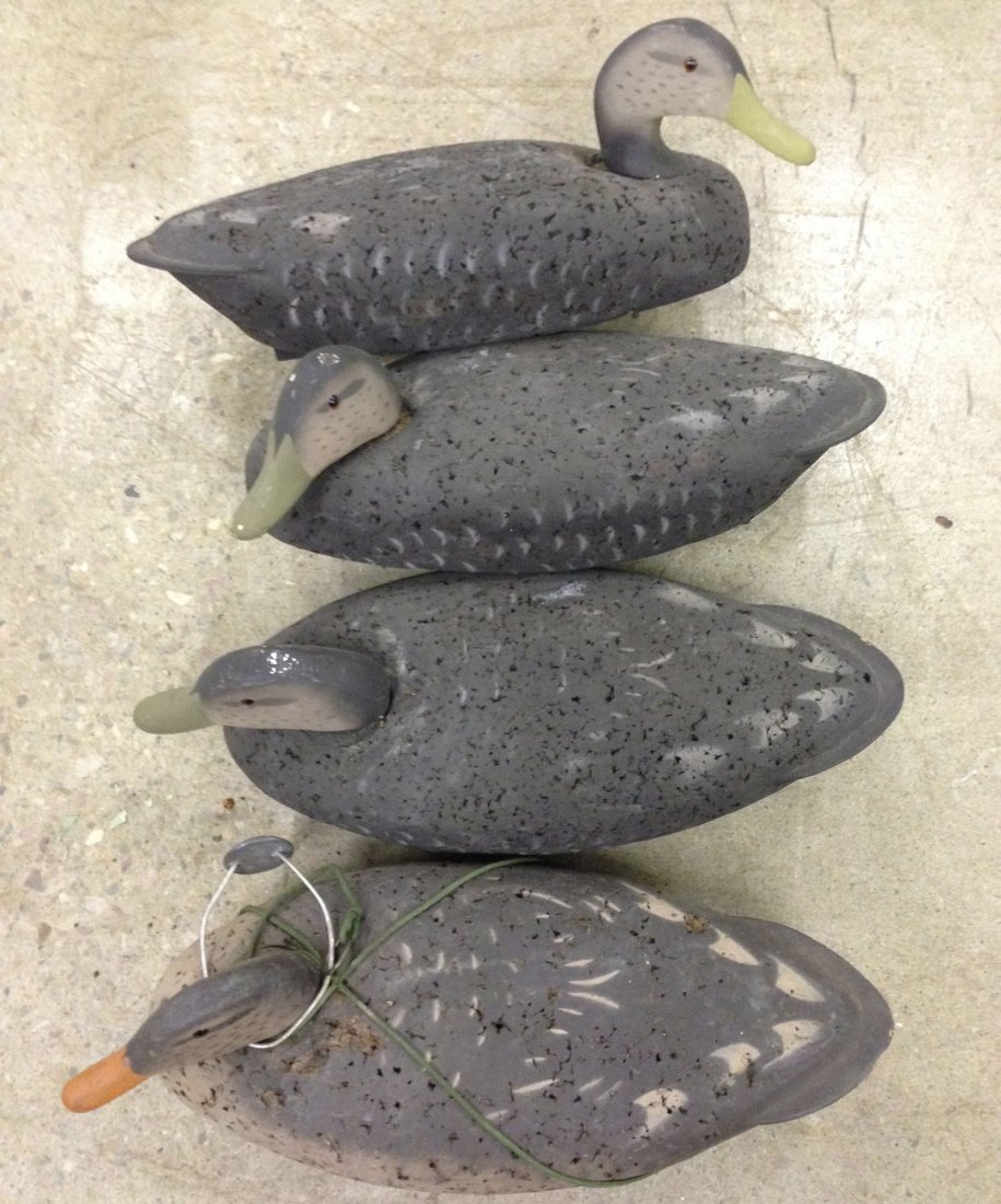 Group of 4 L.L. Bean cork body black ducks & mallard.: Group of 4 L.L. Bean cork body black ducks & mallard.