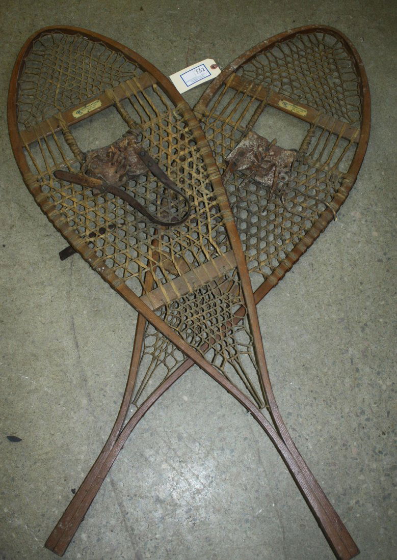 Pair of Abercrombie and Fitch Co, Maine style snow: Pair of Abercrombie and Fitch Co, Maine style snow shoes 49 x 15" circa 1920