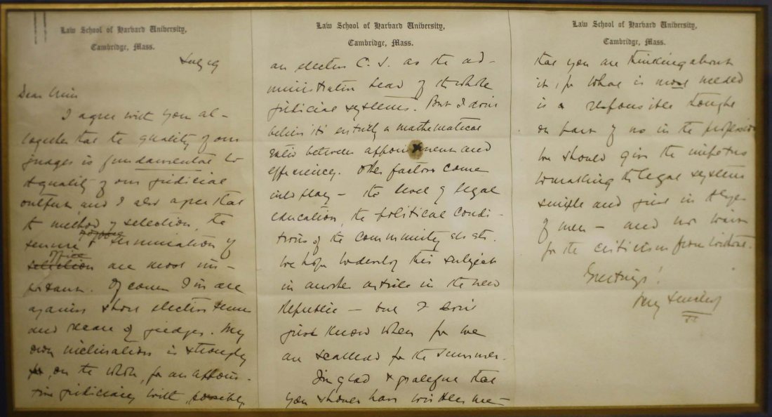Felix Frankfurter- three page handwritten letter on: Felix Frankfurter- three page handwritten letter on Harvard Law School letter head. With photo of Justice Frankfurter