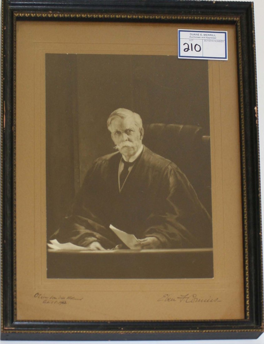 Oliver Wendell Holmes signed & dated photo print of a: Oliver Wendell Holmes signed & dated photo print of a painted portrait- April 25, 1922