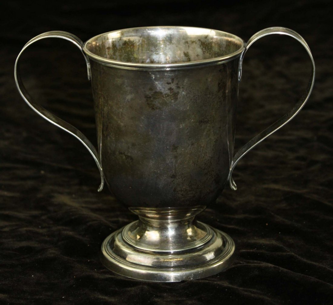 1812 American silver loving cup by Fletcher & Bardiner: 1812 American silver loving cup by Fletcher & Bardiner Philadelphia inscribed WS to his nephew Thomas C Amory Nov 29, 1812 his day of baptism w/ verse- ht 5.25”