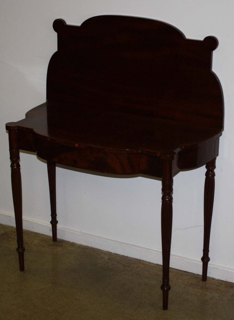 Salem, Mass Sheraton mahog reeded leg card table. 36"w: Salem, Mass Sheraton mahog reeded leg card table. 36"w x 29"h.