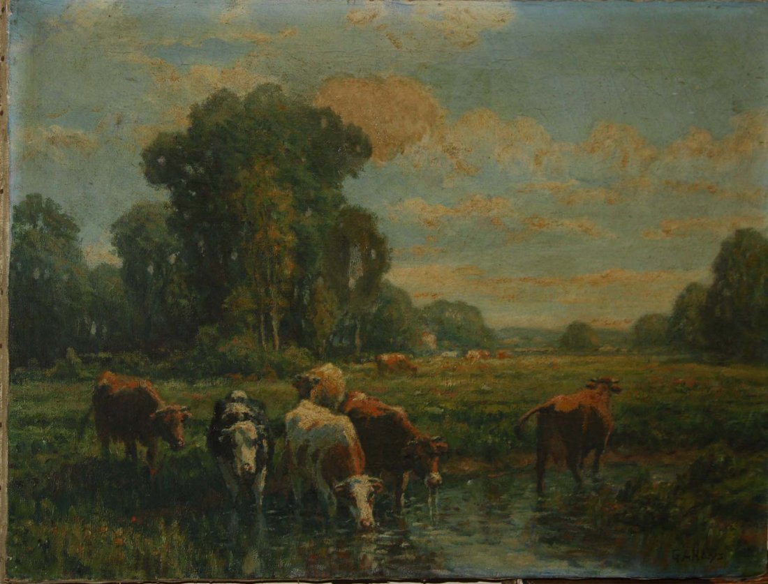 George Arthur Hays (AM 1854-1945) The Watering Place: George Arthur Hays (AM 1854-1945) The Watering Place o/c 20 x 27 signed and dated lower right