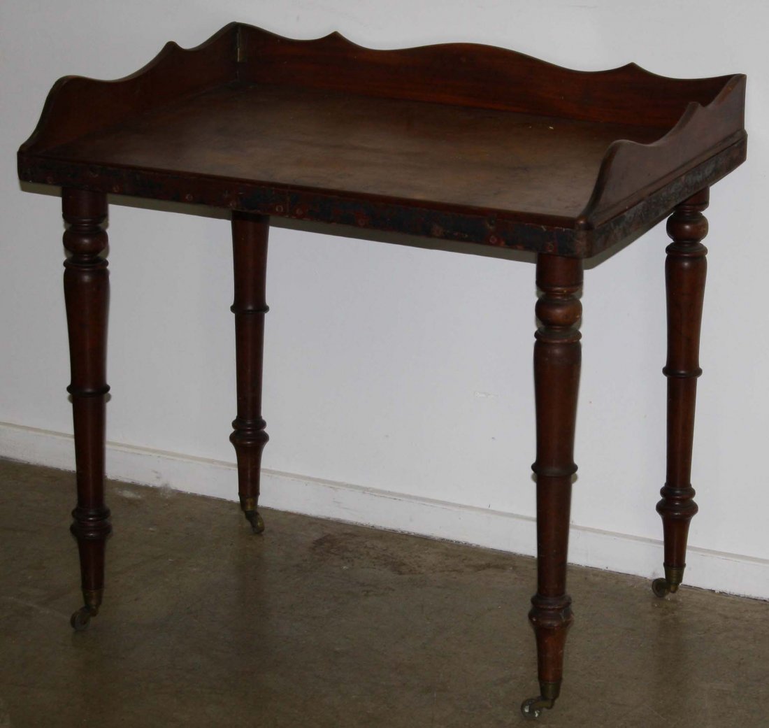 19th c Canadian campaign desk on removable turned legs,: 19th c Canadian campaign desk on removable turned legs, label Lt. Col. Cotton Ottawa, Ont. #83. 36"w x 34"h x 25"d.