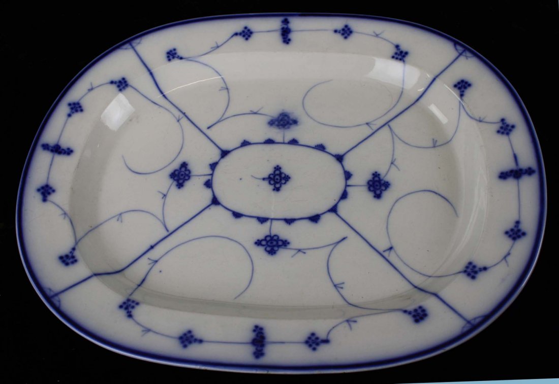 lg serving platter w/cobalt flow blue Meissen style: lg serving platter w/cobalt flow blue Meissen style dec. 15.5" x 19"
