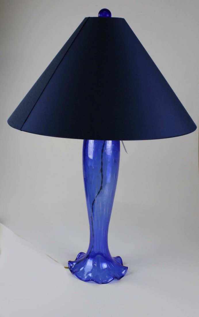 John Hutton signed Modern blue glass table lamp- ht 19”: John Hutton signed Modern blue glass table lamp- ht 19”
