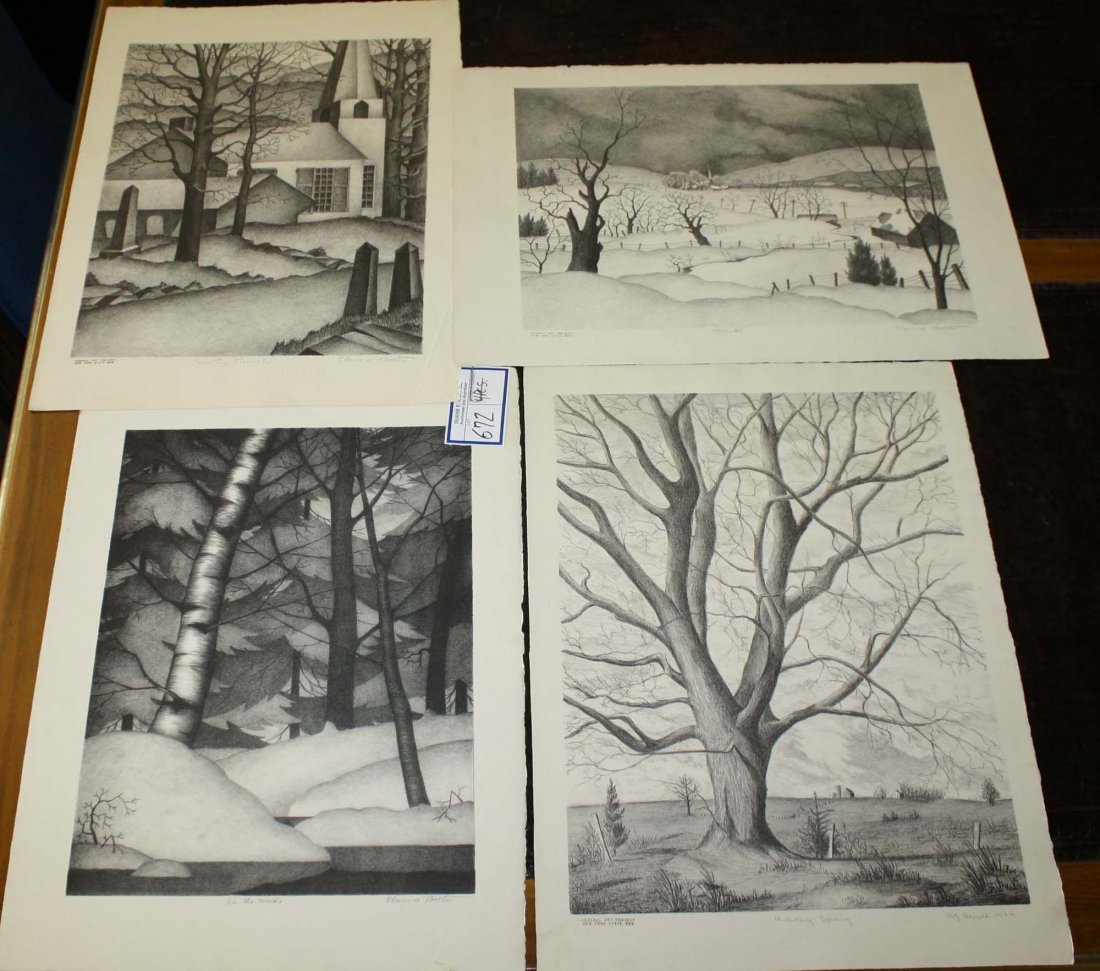 four Clarence Bolton NY WPA lithographs four seasons 12: four Clarence Bolton NY WPA lithographs four seasons 12 x 9" pencil signed and stamped with WPA Federal Art Project stamp