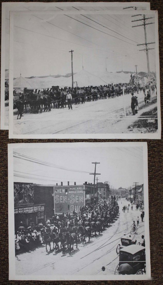 Early photo prints showing a circus parade, two (1 of 3)