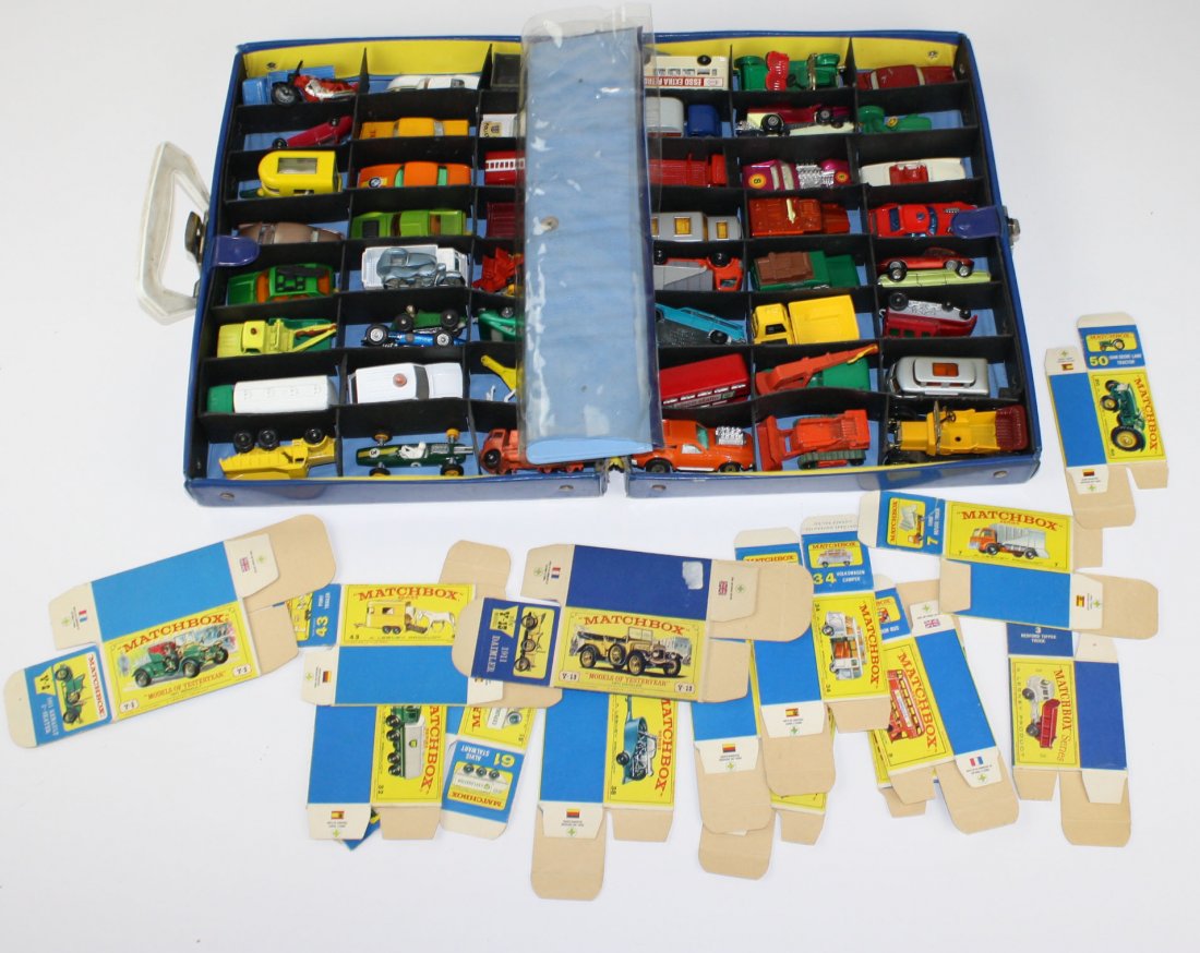 1960's Matchbox cars case, 50 cars, w/ 14 original (1 of 1)