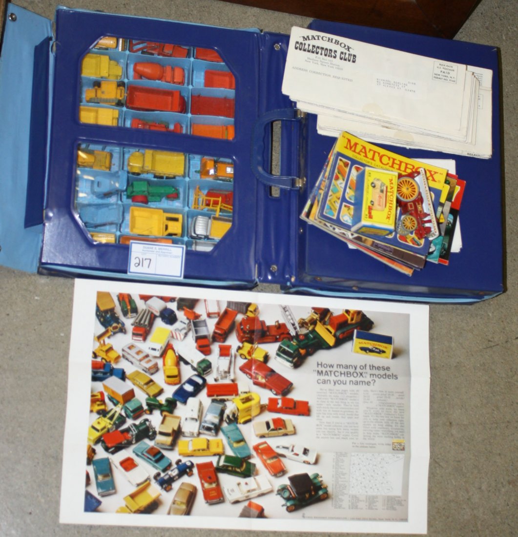 1960's Matchbox cars & case, 74 pcs, Matchbox: 1960's Matchbox cars & case, 74 pcs, Matchbox catalogues, & Collector Club newsletters