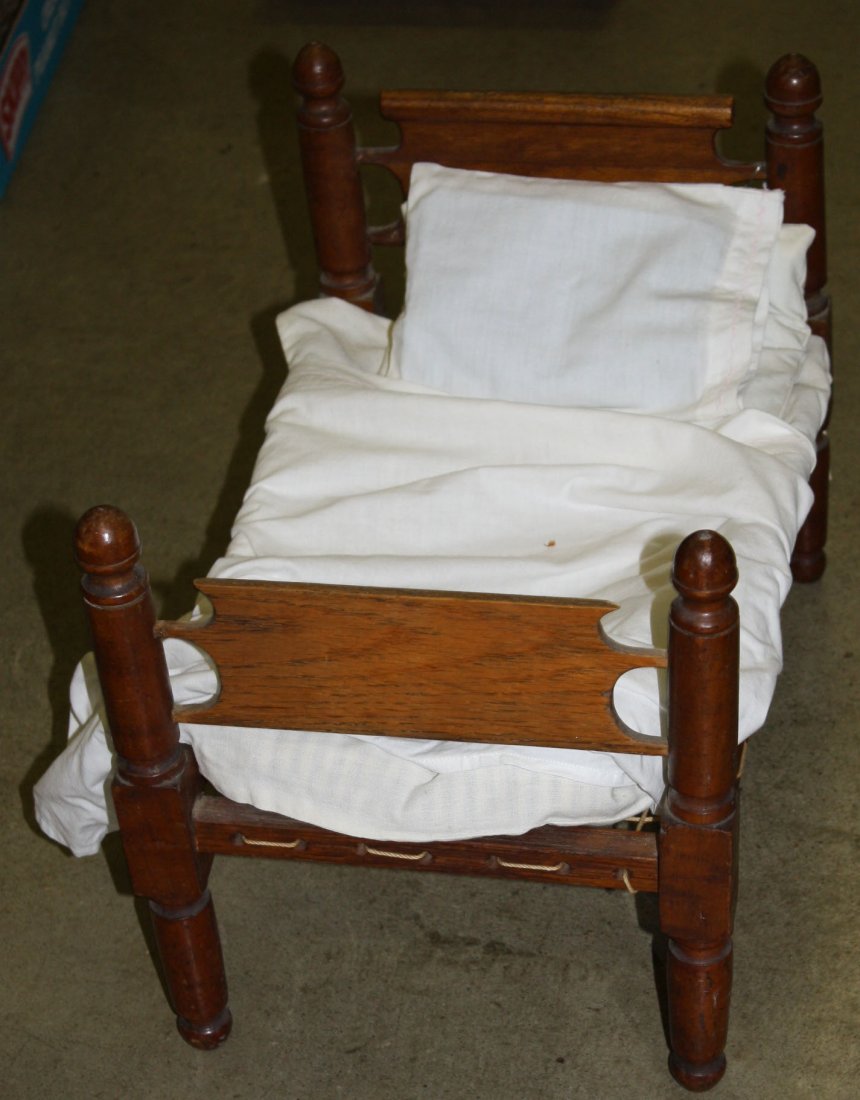 19th c 4 post wooden doll bed, 12” x 11” x  17” (1 of 1)