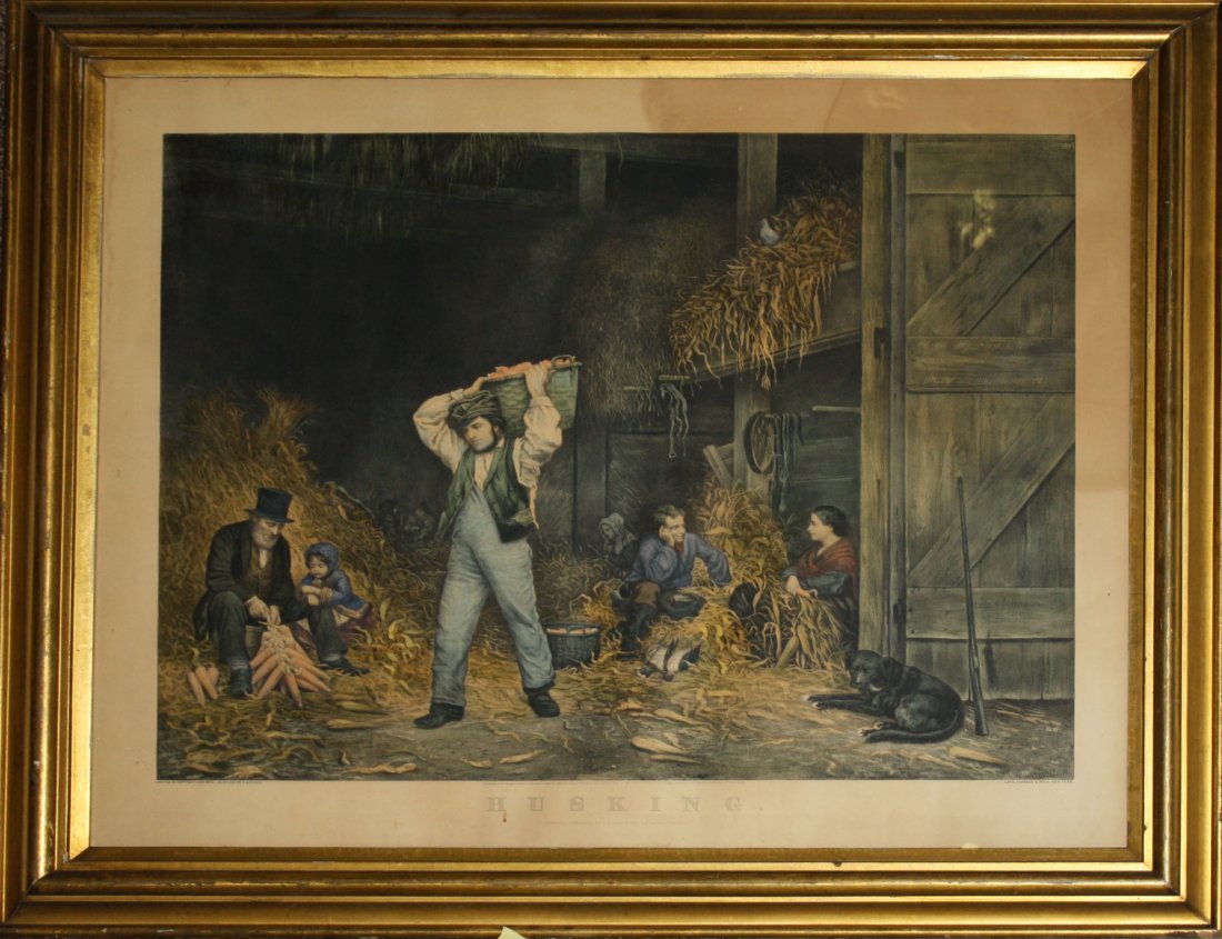 Large Folio Currier and Ives lithograph "Husking" after: Large Folio Currier and Ives lithograph "Husking" after Eastman Johnson 1861 25 x 30"