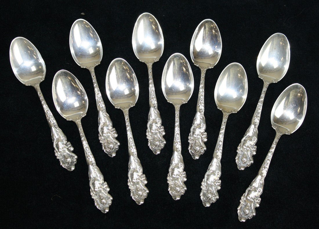 Reed & Barton “Love Disarmed” sterling demitasse: Reed & Barton “Love Disarmed” sterling demitasse spoons. 4.46 troy oz. 10 pcs.