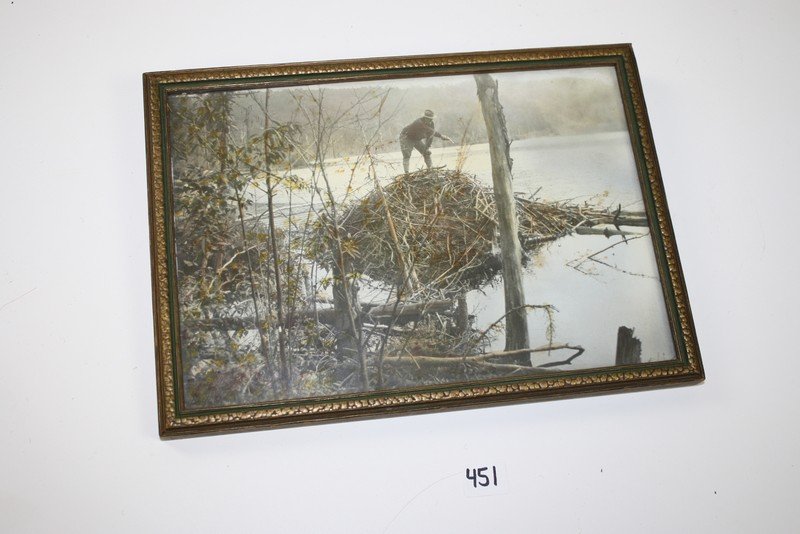 1920's h/c photo of a warden shooting a beaver with a: 1920's h/c photo of a warden shooting a beaver with a pistol