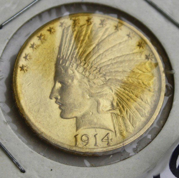United States 1914 $10 dollar Indian Head gold eagle (1 of 2)